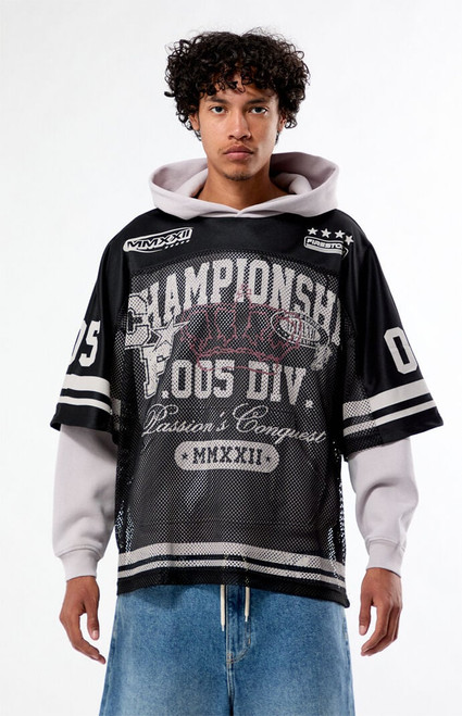 Pacsun Men's Championship Jersey 2fer Hoodie  - 0193522800038