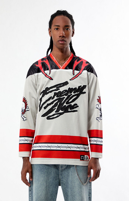 EXILE NYC Men's White & Red Diluted Hockey Jersey - 0103522800006