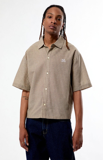 Pacsun Men's Porto Brown Striped Camp Shirt - 0180611140062