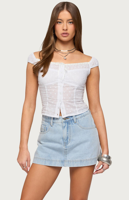 Edikted Women's Laura Off Shoulder Dotted Cotton Top - 0263609690123