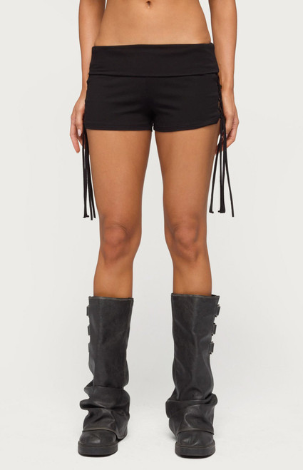 Edikted Women's Saffyre Lace Up Foldover Shorts - 0266609690034