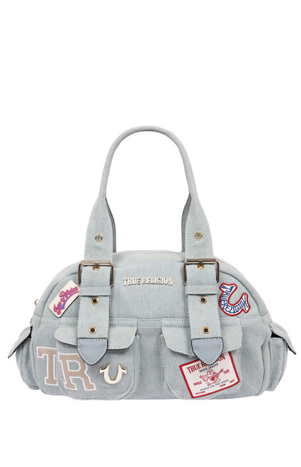 True Religion Women's Denim Blue Multi Patch Satchel Bag - 0276141730039