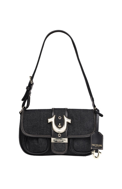 True Religion Women's Black Double Pocket Denim Satchel Bag - 0276141730047