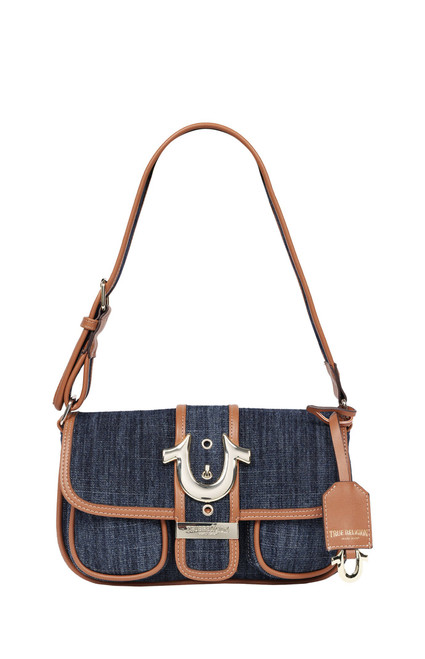 True Religion Women's Dark Denim Double Pocket Satchel Bag - 0276141730048