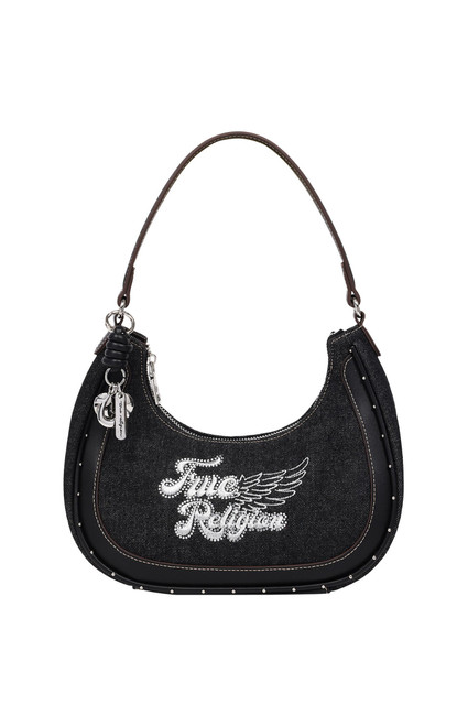 True Religion Women's Black Wing Motif Denim Hobo Bag - 0276141730049
