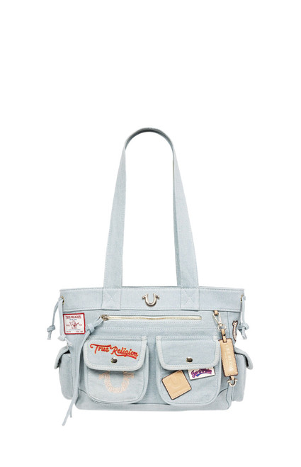 True Religion Women's Blue Denim Multi Patch Tote Bag - 0276141730056