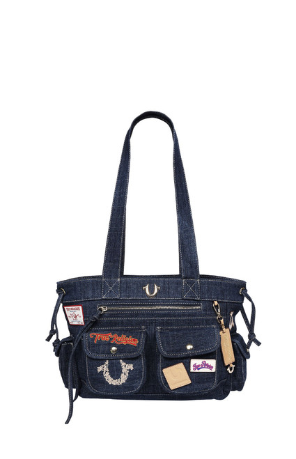 True Religion Women's Dark Denim Multi Patch Tote Bag - 0276141730057