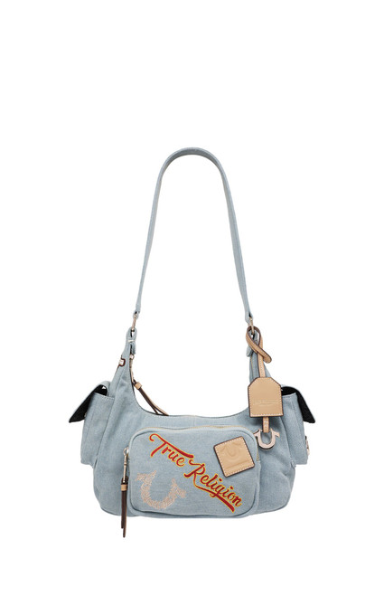 True Religion Women's Multi Patch Denim Hobo Shoulder Bag - 0276141730058
