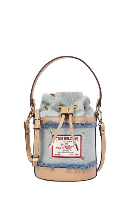 True Religion Women's Buddha Patch Frayed Denim Bucket Bag - 0276141730061