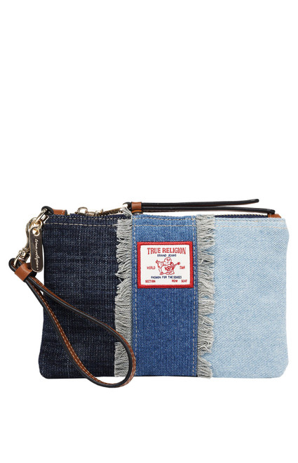 True Religion Women's Frayed Panel Denim Pouch Wristlet - 0276141730070