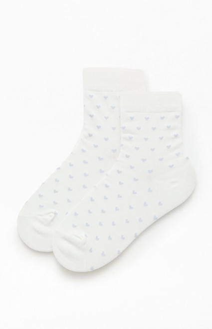 John Galt Women's White & Light Blue Heart Socks - 0679601600287