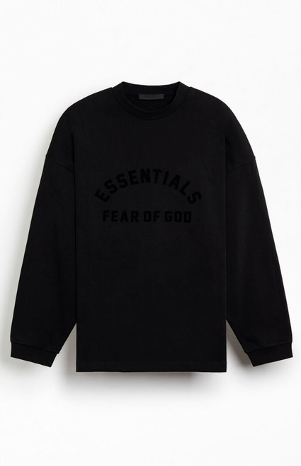 Fear of God ESSENTIALS Men's Jet Black Long Sleeve T-Shirt - 0125468680024861