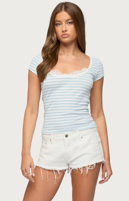 Edikted Women's Layered Lacey Striped T-Shirt - 0262609690023