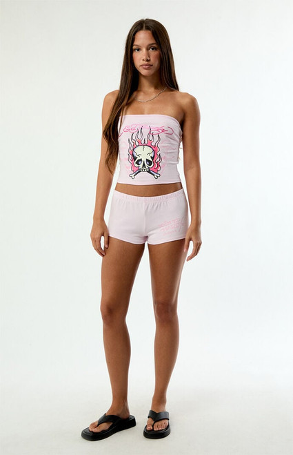 Ed Hardy Women's Pink Flame Skull Shorts - 0821604740003