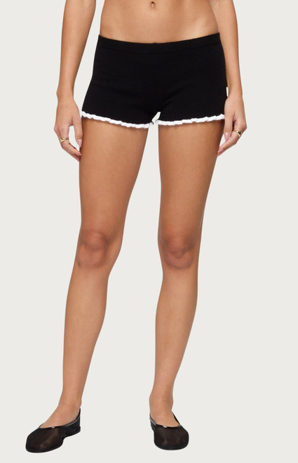 Edikted Women's Saffra Contrast Ruffle Knit Shorts - 0266609690046