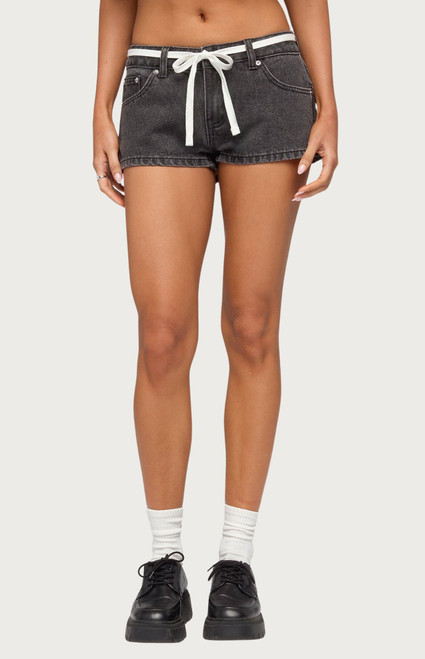 Edikted Women's Olesia Tie Belt Denim Shorts - 0267609690057