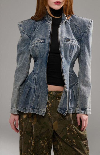 AZALEA WANG Women's Virelle Structured Zip Up Denim Jacket - 0272611590005