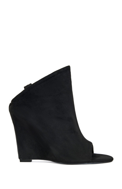AZALEA WANG Women's Novis Black Peep Toe Wedge Sandals - 0275611590013