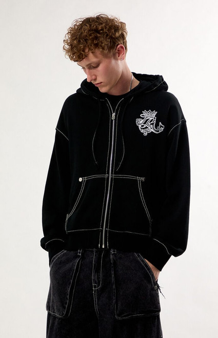 True Religion Men's Crest Big T Zip Up Hoodie - 0190609780016