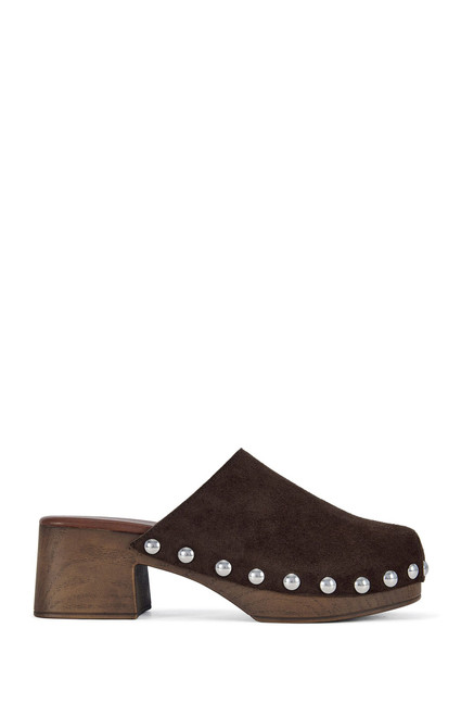 AZALEA WANG Women's Walinda Chocolate Studded Clogs - 0275611590053