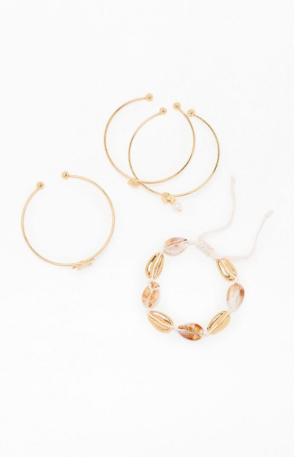 Pacsun Women's 4 Pack Mixed Shell Metal Bracelets - 0656448200003