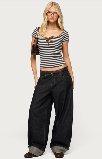 Edikted Women's Emberly Striped Raglan Top - 0263609690203