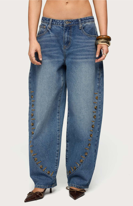 Edikted Women's Button Stitch Low Rise Barrel Jeans - 0267609690063