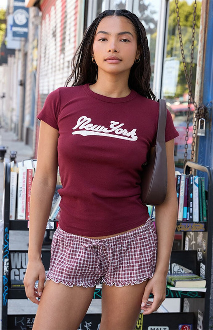John Galt Women's Burgundy Chloe New York Applique T-Shirt - 0790601600509