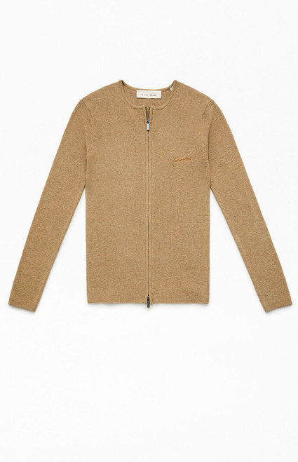 Fear of God ESSENTIALS Women's Dune Signature Ribbed Knit Long Sleeve Zip Up Top - 0192610120145202
