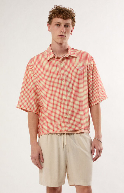 Pacsun Men's Carmel Plaid Short Sleeve Button Down Shirt - 0180611140078