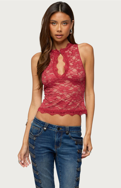 Edikted Women's Frieda Keyhole Cutout Lace Top - 0263609690235