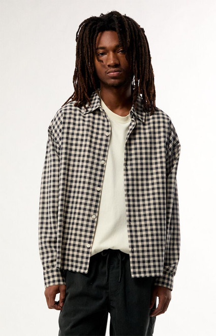 Pacsun Men's Black & White North Plaid Long Sleeve Shirt - 0183611140037
