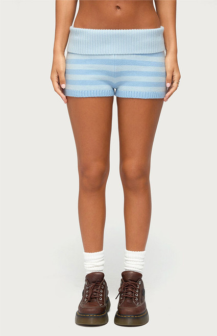 Edikted Women's Saphi Striped Foldover Knit Shorts - 0266609690068