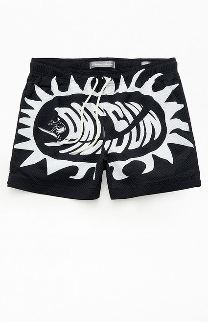Pacsun Men's Black Logo Seersucker 4.5" Swim Trunks - 0150611140010