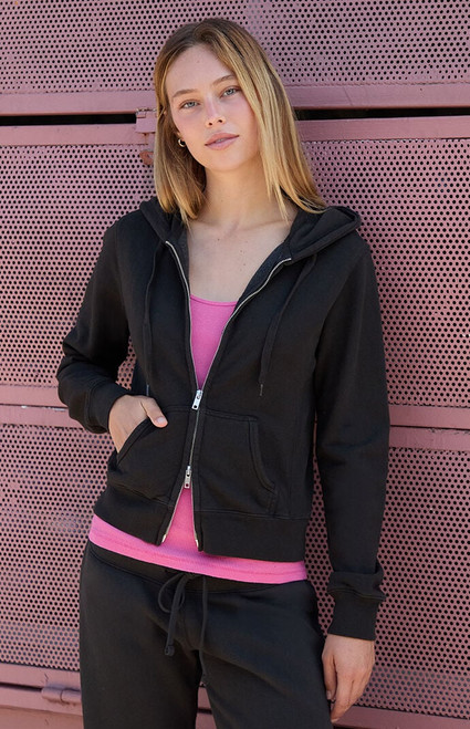 John Galt Women's Black Full Zip Hoodie - 0793601600245