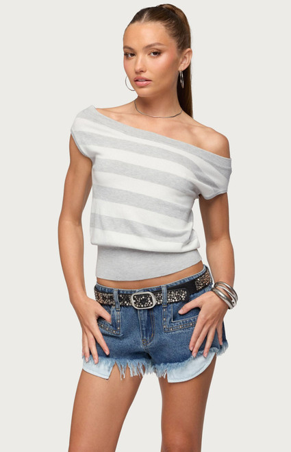 Edikted Women's Hettie Striped Off The Shoulder Knit Top - 0263609690272