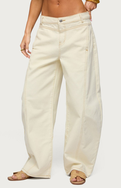 Edikted Women's Gili Contrast Stitched Barrel Jeans - 0267609690083