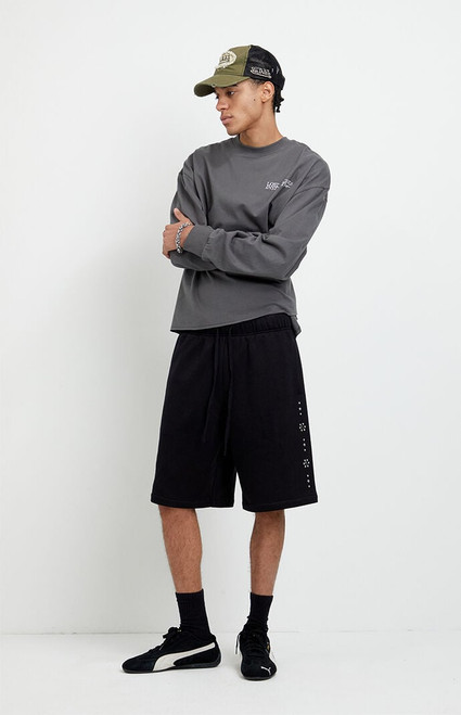 Pacsun Men's Black Studded Fleece Baggy Sweat Shorts - 0170484260047