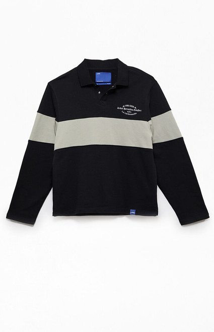 A.R.C. Men's Black Rugby Long Sleeve Polo Shirt - 0140611140007