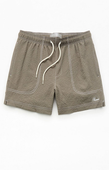 Pacsun Men's Cursive Contrast Stitched Seersucker 4.5" Swim Trunks - 0150609530122