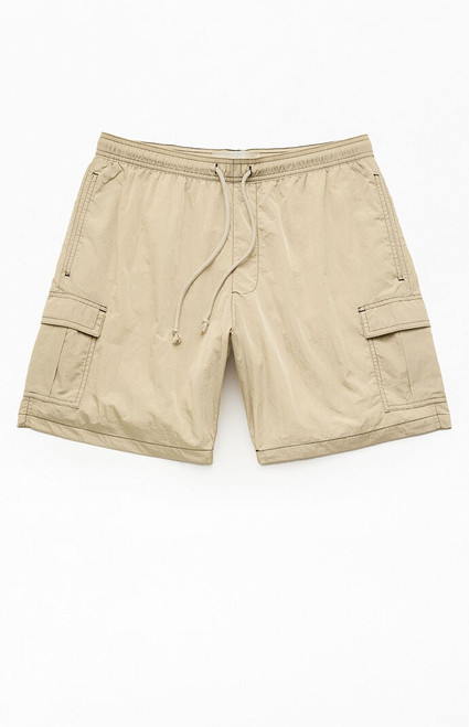 Pacsun Men's Green Baggy Cargo Crinkle 8" Swim Trunks - 0150603490288