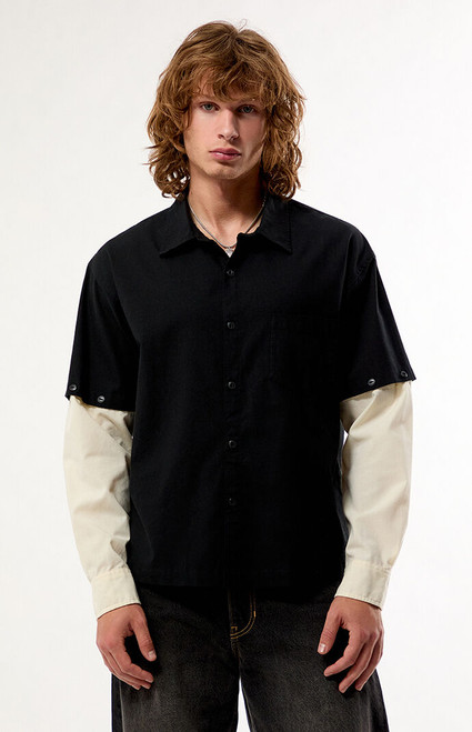 Pacsun Men's Black & White 2fer Long Sleeve Shirt - 0183611140007
