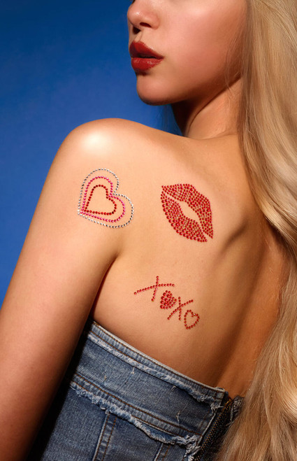 NEVER HAVE I EVER Women's XOXO Kisses Rhinestone Temporary Tattoo Set - 0276611330007