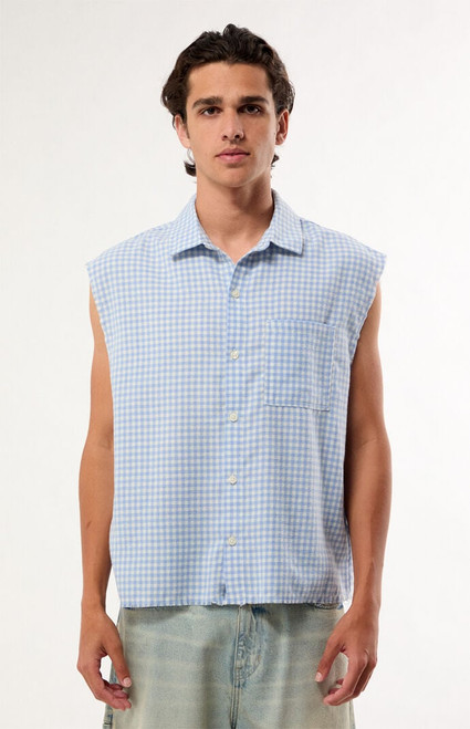 Pacsun Men's Blue Plaid Benny Cutoff Shirt - 0180611140090