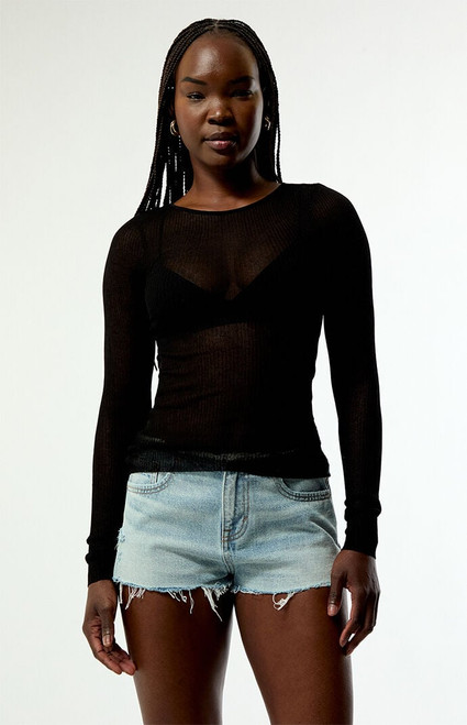 WEWOREWHAT Women's Sheer Long Sleeve Top - 0731603330002