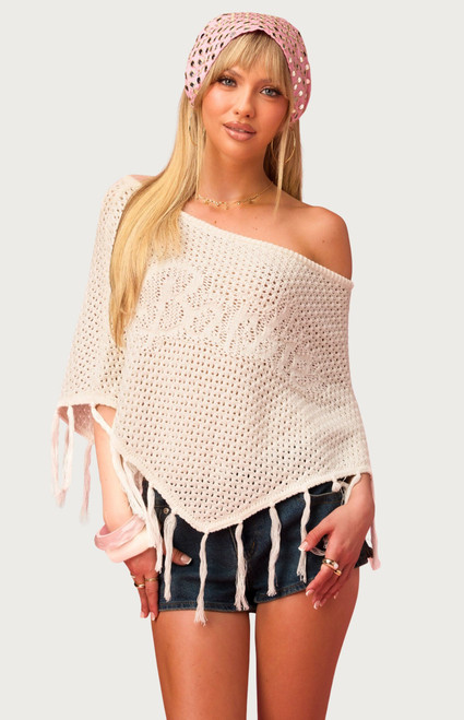 Edikted Women's Barbie Fringe Knit Poncho - 0263609690315