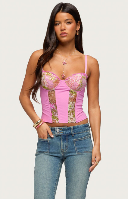 Edikted Women's Inka Floral Sequin Bead Cupped Corset - 0263609690329