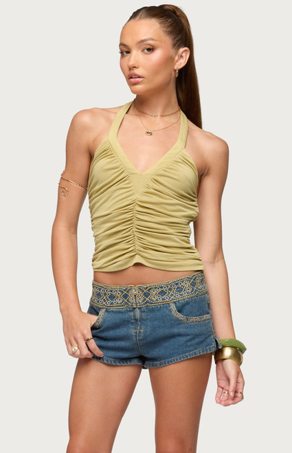 Edikted Women's Jackey Ruched V-Neck Halter Top - 0263609690331