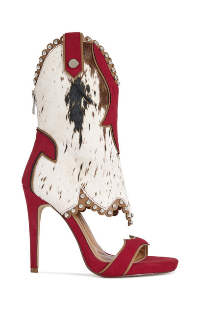 AZALEA WANG Women's Tahlie Red Calfhair Stiletto Sandal Booties - 0275611590077