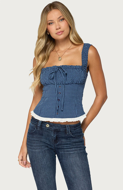 Edikted Women's Zeffie Gingham Tie Top - 0260609690151